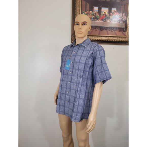 Caribbean Mens Shirt Size L Linen Blend Short Sleeve button Up blue gray (35) - Picture 3 of 10
